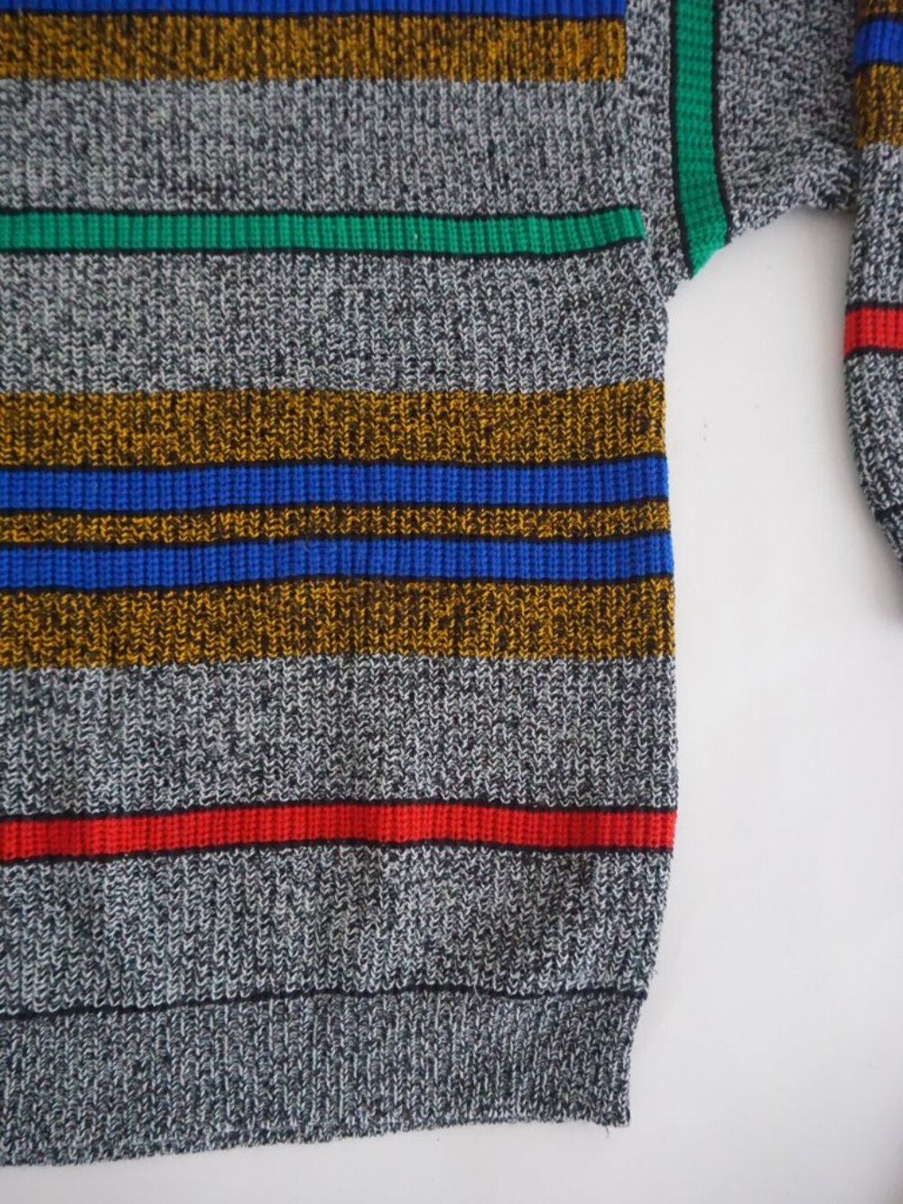 Vintage Gianni Grey Multicolor Striped Colourblock Chunky Knit Sweater 22/24 - Picture 5 of 10